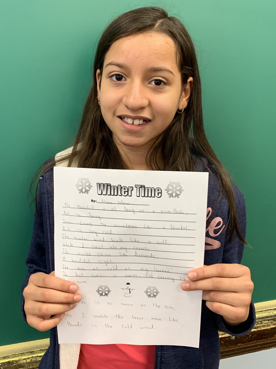 e1mccann's tweet photo. We learned about literary devices in library with Ms. St. Mary’s 5th grade. Our poets wrote similes about winter and then created fantastic winter poems. @CASCougars https://t.co/peGM6VMcN8