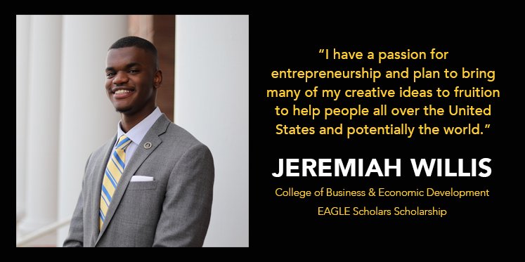 Support from the <a href="/SouthernMissBiz/">Southern Miss Business</a> EAGLE Scholars Scholarship has opened many doors for Jeremiah to accomplish his personal &amp; professional goals. Through skills development trainings, he is preparing to enter the business world confidently after graduation. #ThankfulThursday