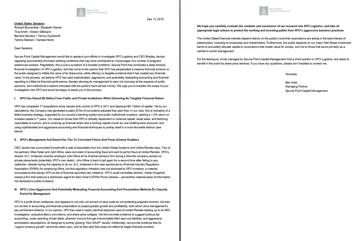 It is time for the US Senate to expand its investigation into $XPO's business practices related to worker safety and bad labor conditions. Our forensic investigation suggests $XPO is executing a eerily similar play book to the United Rentals $URI accounting fraud of years past