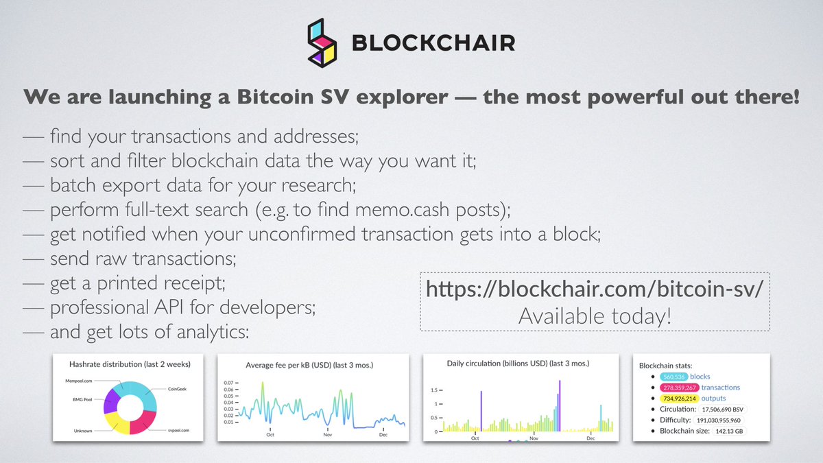 Happy to announce our powerful BSV block explorer! 🐉 Check it out and  enjoy to use: https://t.co/2R0NDLfMJl! API is also available 👷‍♂️