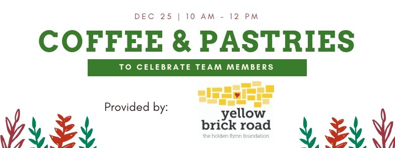 Patients, families and staff at our hospital are invited to stop by and see <a href="/YBRFoundation/">Yellow Brick Road</a>: The Holden Flynn Foundation for coffee and pastries on December 25th from 10 am - 12 pm.