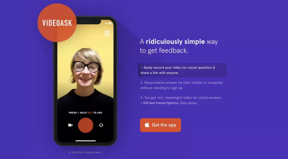 ProductHunt's tweet photo. A new experiment from @typeform 👀

Create "videoasks" in under 30 seconds 📹

https://t.co/xJ6MTGaD8q https://t.co/VKuPc58hnt
