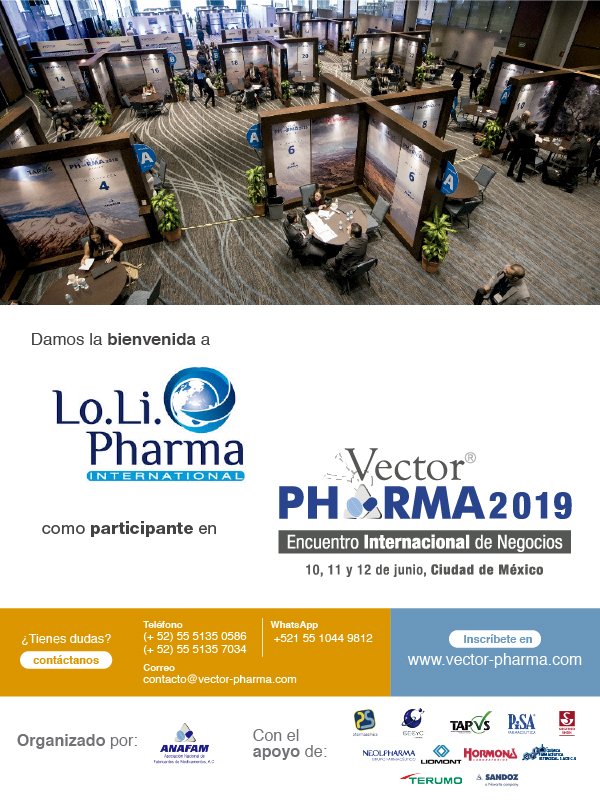 BePharmaB2B's tweet photo. #vectorpharma2019 es orgulloso de poder contar con la participación de #Lo.Li.PharmaInternational en su próximo evento en junio 2019 en la Ciudad de México. ¡Si es fabricante o distribuidor de medicamentos y busca crecer internacionalmente, éste es el evento para usted! https://t.co/IvPhvhYyyO