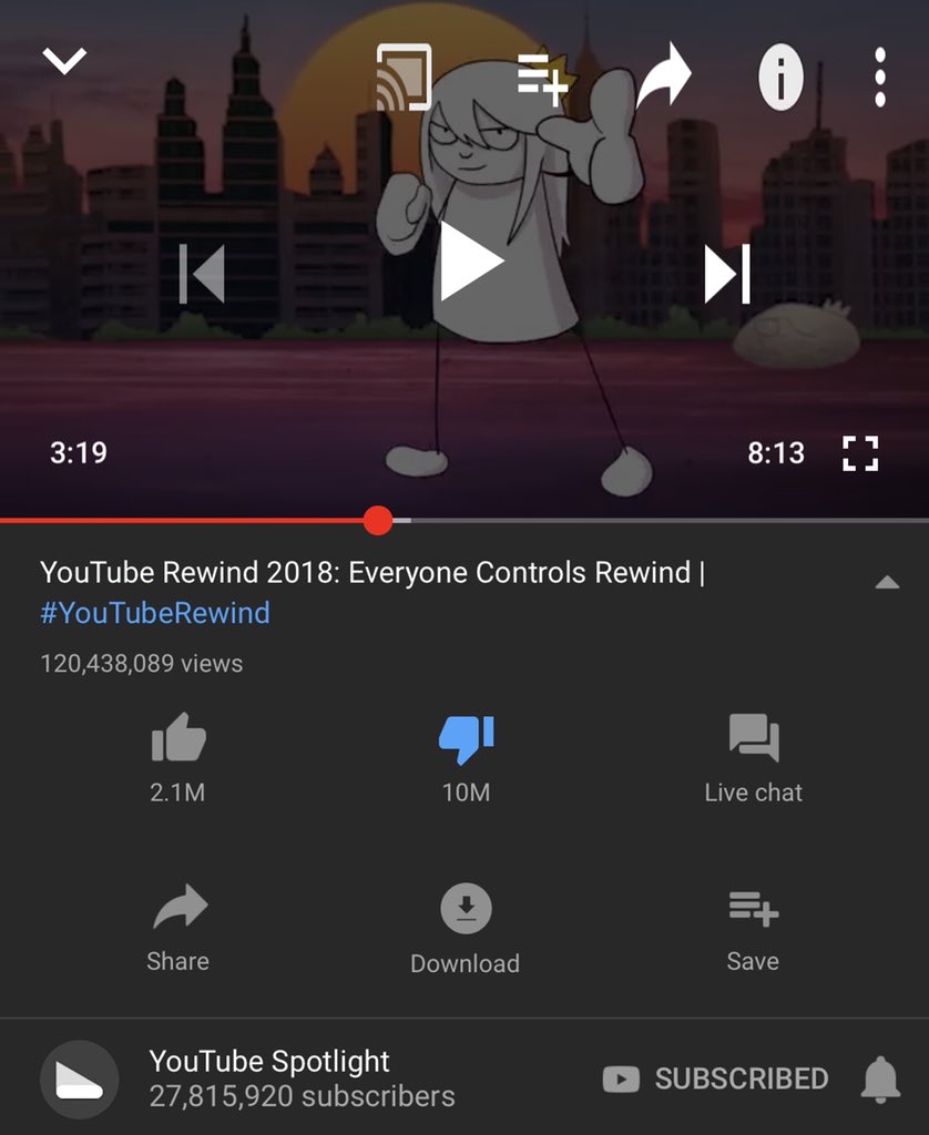 The1IsDoesStuff's tweet photo. We Are Witnessing HISTORY, Youtube’s own video is the most disliked video ON Youtube 😂😂😂 https://t.co/jrKh74fU8S