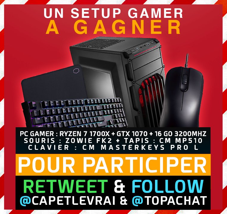 Capetlevrai's tweet image. #CONCOURS UN SETUP GAMER A GAGNER !

Pour participer :
🎁RT ce tweet
🎁FOLLOW @Capetlevrai &amp;amp; @TopAchat

 🖥️ bit.ly/BonsPlansPC

Tirage le 25/12 🎄