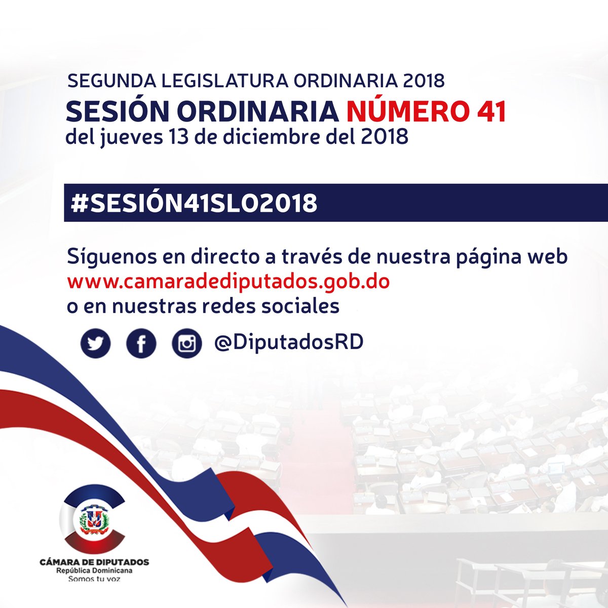 DiputadosRD's tweet photo. La #Sesión41SLO2018 de este jueves 13 de diciembre, Segunda Legislatura Ordinaria 2018, #SLO2018 https://t.co/t6fHn8962C