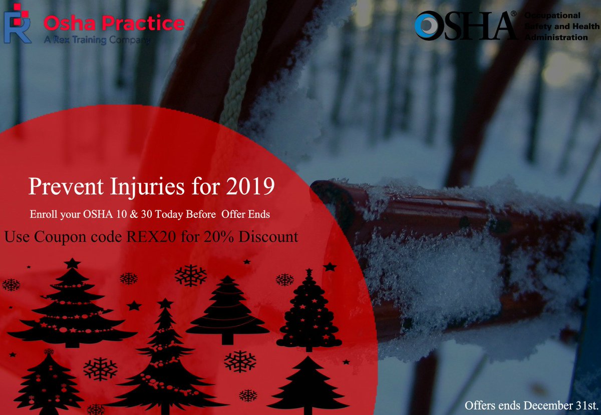 Prevent Injuries for 2019 - Get OSHA certified before it happen.
Enroll Now OSHA 10 and 30 certification before 31st Dec and get 20% discount. 
oshapractice.com/occupational-h…