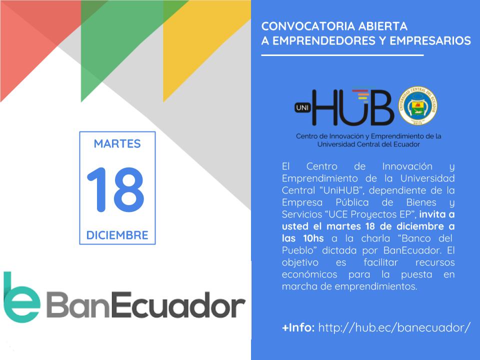 UnihubOK's tweet photo. ¡Tenemos invitados de lujo el próximo martes! Sumate a la charla con @BanEcuadorBP y consigue los recursos que necesitas para poner en marcha o impulsar tu emprendimiento #SoyCentral @uceproyectosep https://t.co/bfFTAFBDSh