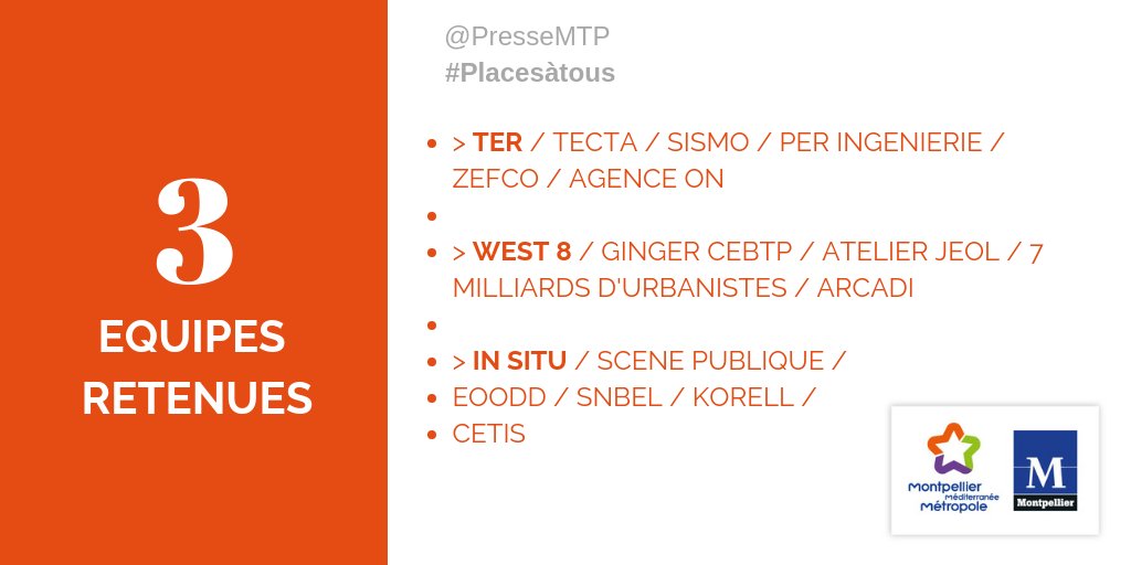 PresseMTP's tweet photo. ➡3 équipes internationales ont été sélectionnées pour mener à bien le projet #Placesàtous, elles sont portées par @west8design, @AgenceTerTeam et In Situ https://t.co/hcJVsUzaXj