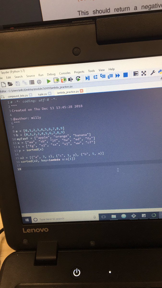 cybmilly's tweet photo. Learning the #lambda function today was hard... but worth it once I finally understood it :)) #python https://t.co/PPquJP4krO