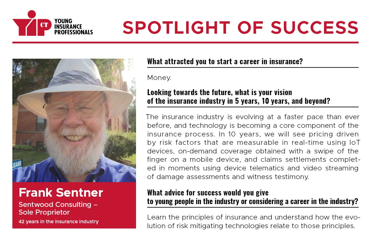 ctyounginspro's tweet photo. Spotlights of Success feature influential members of our industry to share their take on insurance. Nick Khamarji recently interviewed Frank Sentner, Sole Proprietor at Sentwood Consulting. #spotlightsofsuccess #pia #insurance #ctyip #yip https://t.co/a4slafdRPp