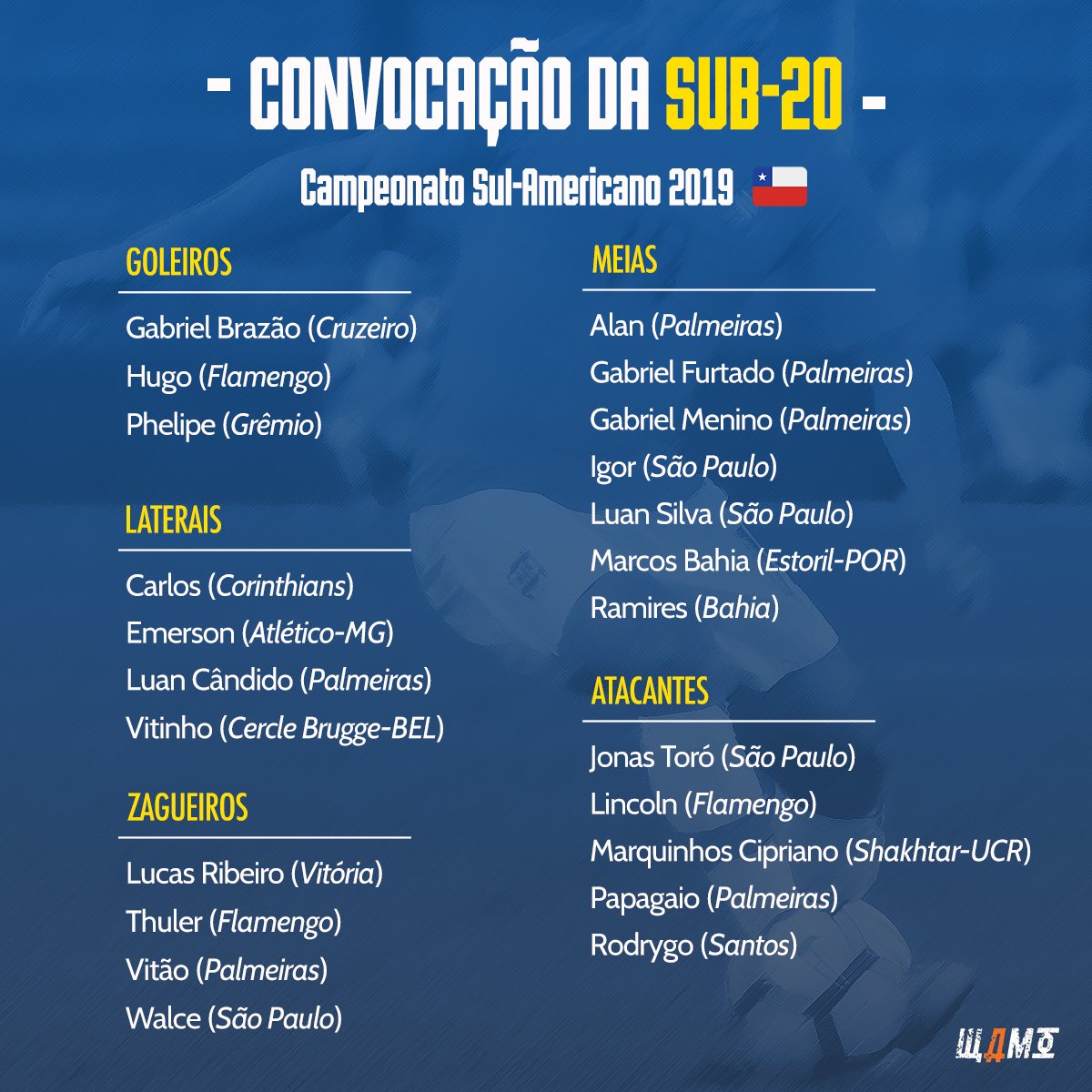 SAIU A LISTA! A #SeleçãoSub20 está convocada para o Sul-Americano 2019, no Chile! 📋🇧🇷