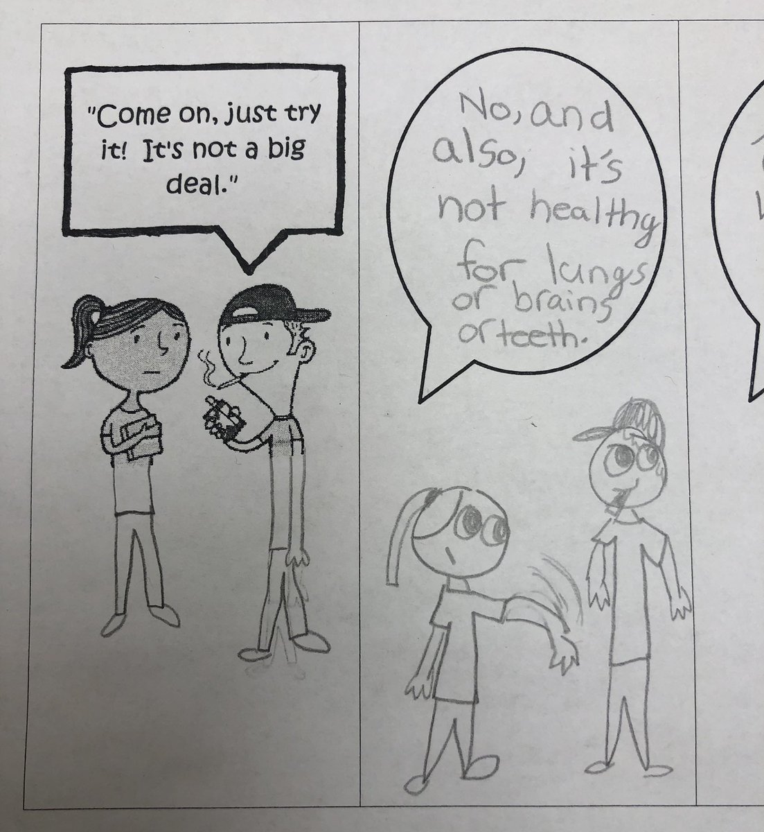 MBEScounselors's tweet photo. Our second graders are learning about tobacco and negative peer pressure. Check out their cartoons describing how they would respond to the pressure to try smoking. https://t.co/BbQH7UzxlC