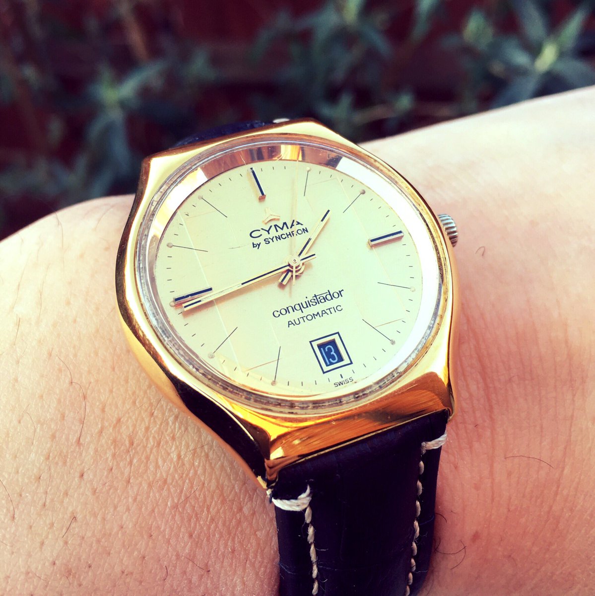 HighLoTime's tweet image. Cyma Conquistador Automatic by Synchron from the 70’s with a Synchron 58 17J (ETA 2783) movement #Cyma #CymaBySynchron #VintageWatch #VintageWatches #Timepiece