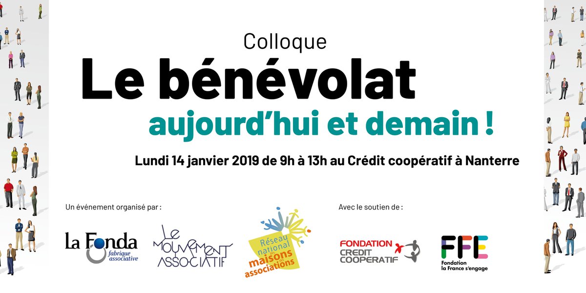 [📣Événement - 14 janvier 2019] À quoi ressemble le #bénévolat en France ? Comment l’encourager et le développer au sein des #associations ? Participez au colloque que nous organisons avec <a href="/lemouvementasso/">Le Mouvement associatif</a> et <a href="/RNMAsso/">RNMA</a> ! Infos &amp; inscriptions 👉fonda.asso.fr/evenements/col…