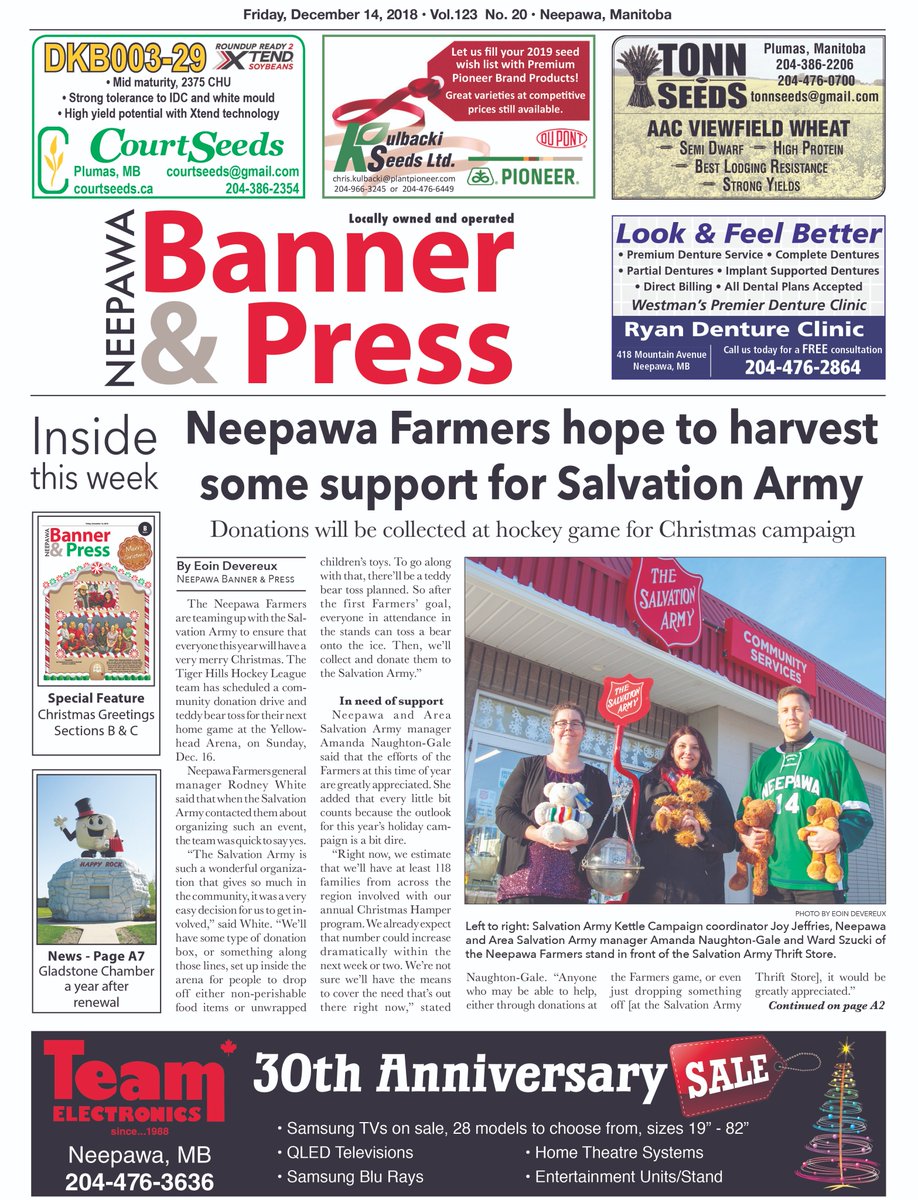 Good morning! Here's your first look at this week's Neepawa Banner &amp; Press! There's a Christmas section this week too, so don't forget to check that out once you've got your copy!