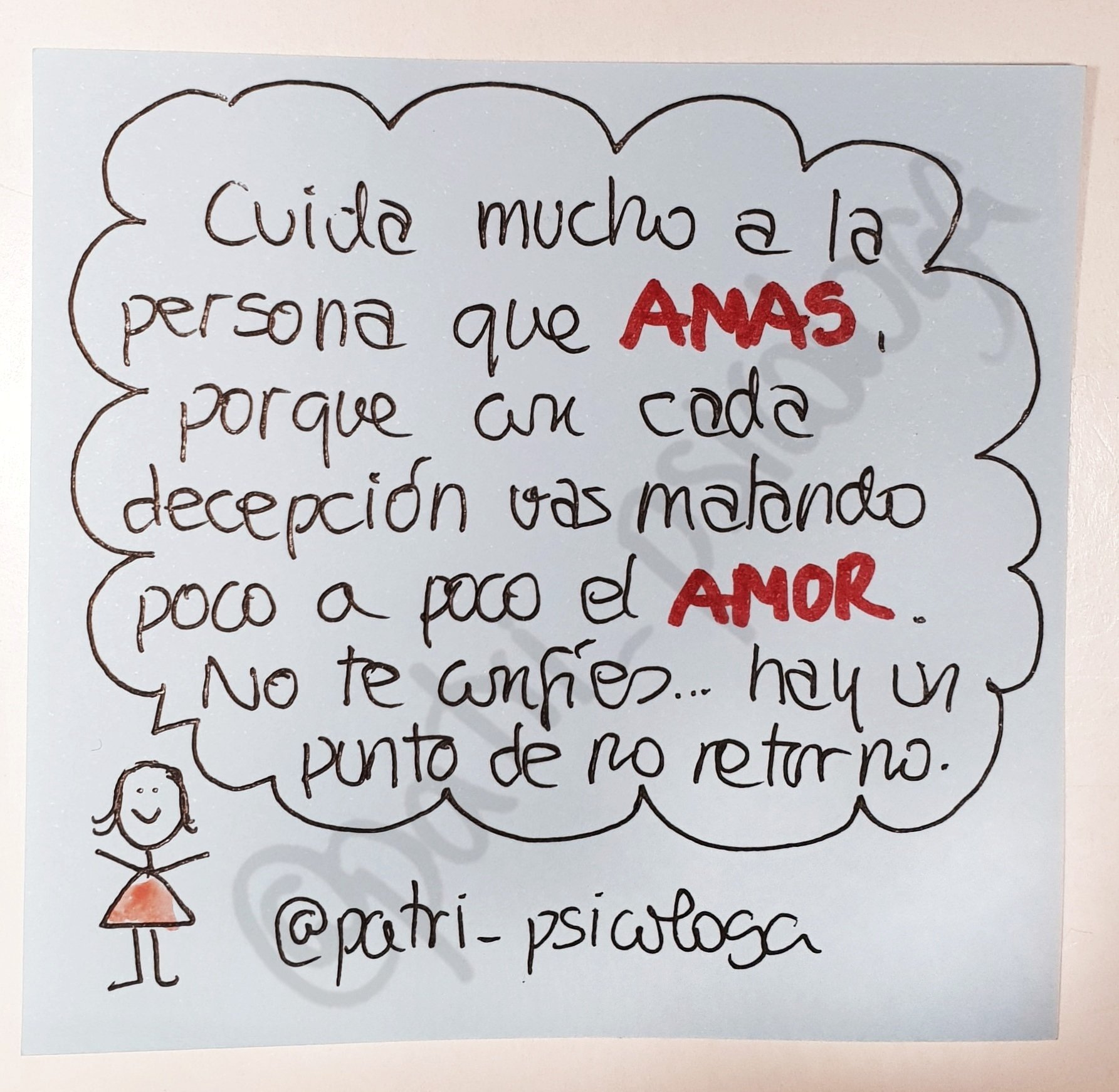 Patricia Ramírez on Twitter: "Cuida mucho a la persona que amas, porque con  cada decepción vas matando poco a poco el amor. No te confíes...hay un  punto de no retorno. https://t.co/3Jow734pXw" /