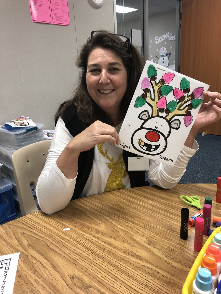 LemosSLP's tweet photo. First grade had a special visitor in speech today! We love Mrs. McLaurin and she made the cutest reindeer! #successatRES #robisonspirit #cfisdspirit @RobisonES https://t.co/mEejjCQ5BA