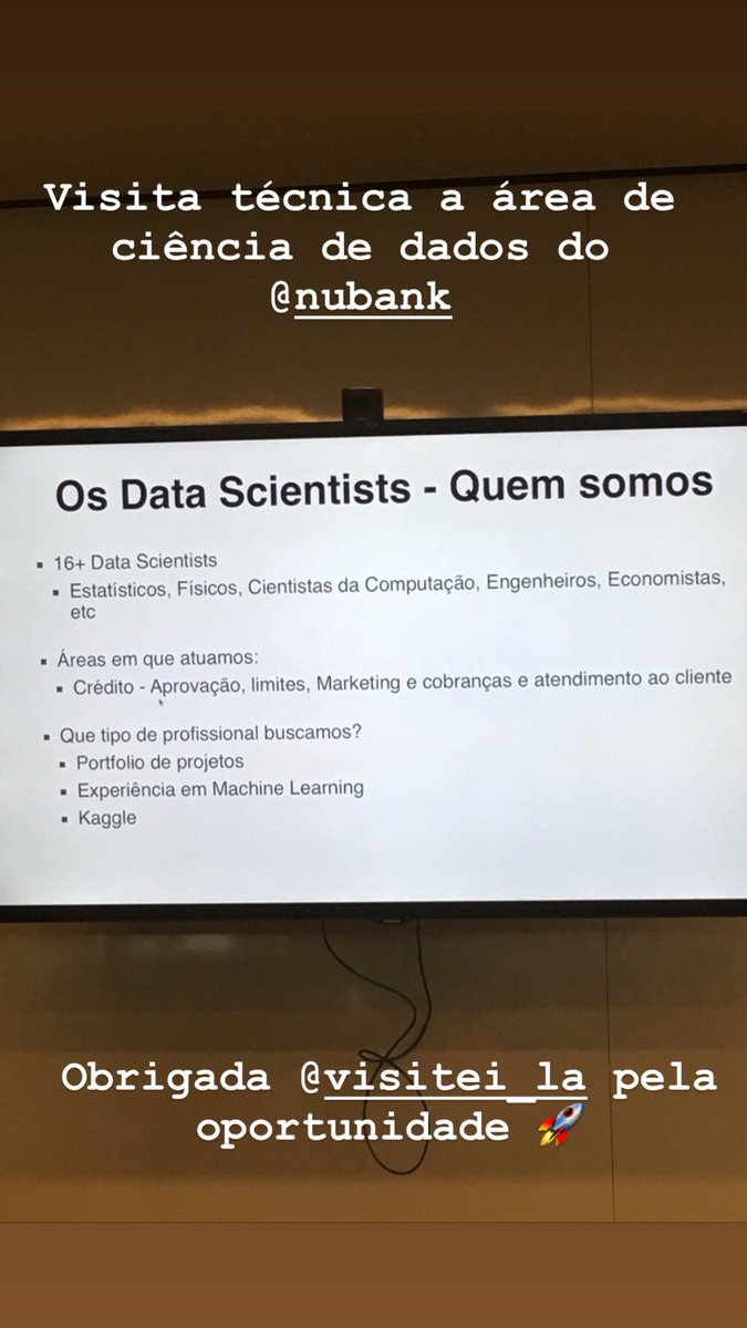 Fabicanedo's tweet photo. Visita à área de Ciência de Dados do @nubank ... obrigada @Visitei_la pela oportunidade e ao @lgmoneda por nos apresentar essa área incrível ! https://t.co/9BuQXXKwl5