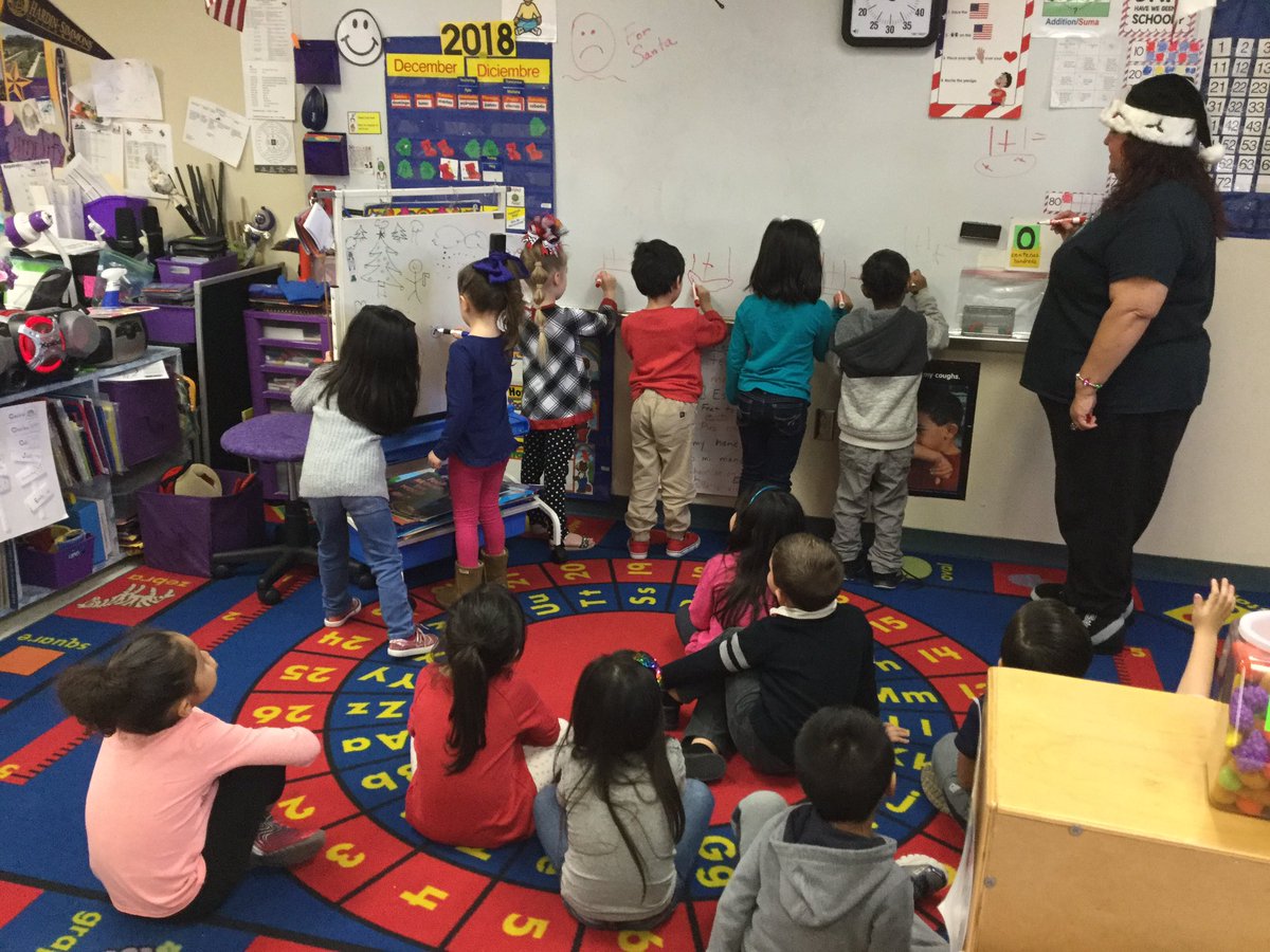 Day7–PreK friends engaged in practicing writing out a simple addition equation...tied into “How many days have we been in school?”#Langleytwitter #Langleylobos