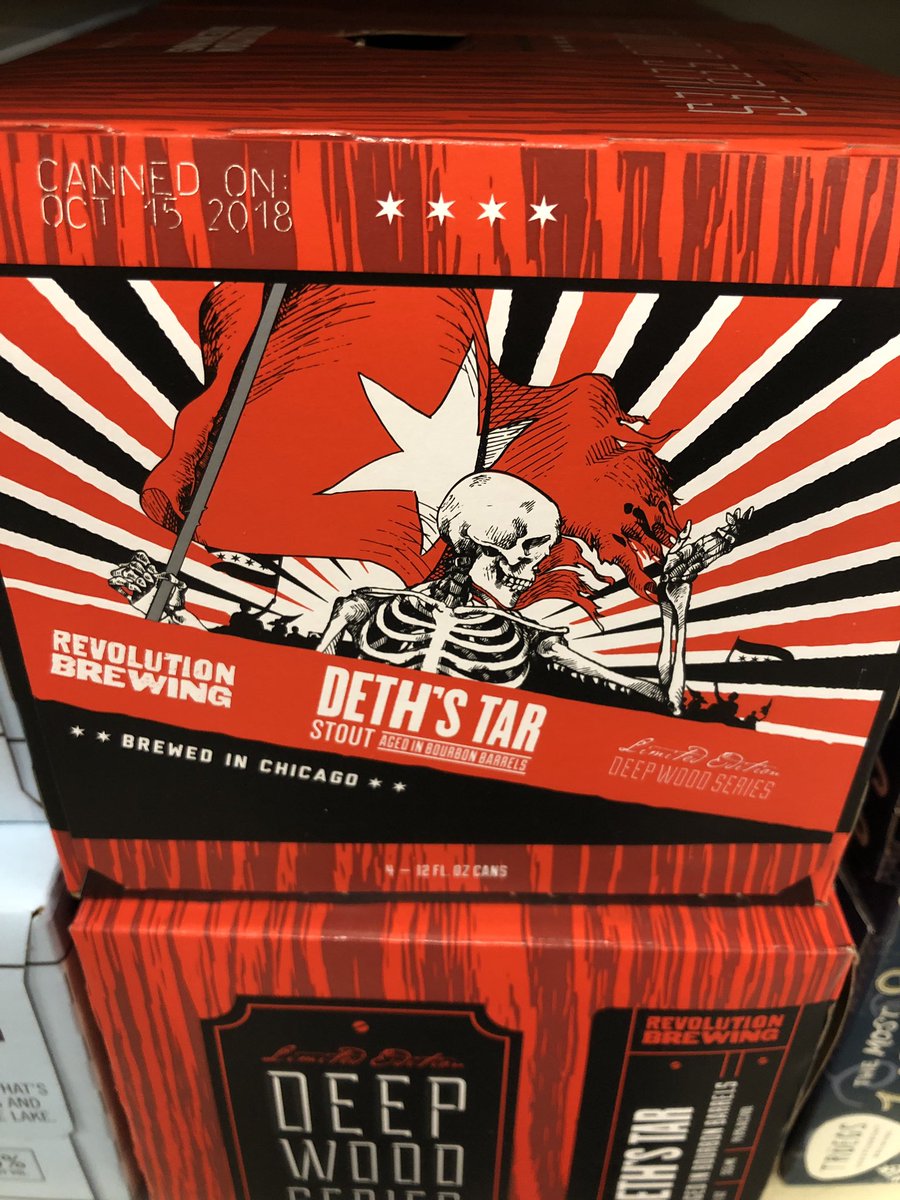 .<a href="/RevBrewChicago/">Revolution Brewing</a> Deth’s Tar bourbon barrel stout is in and ready to warm your night! Grab a 4 pack today!