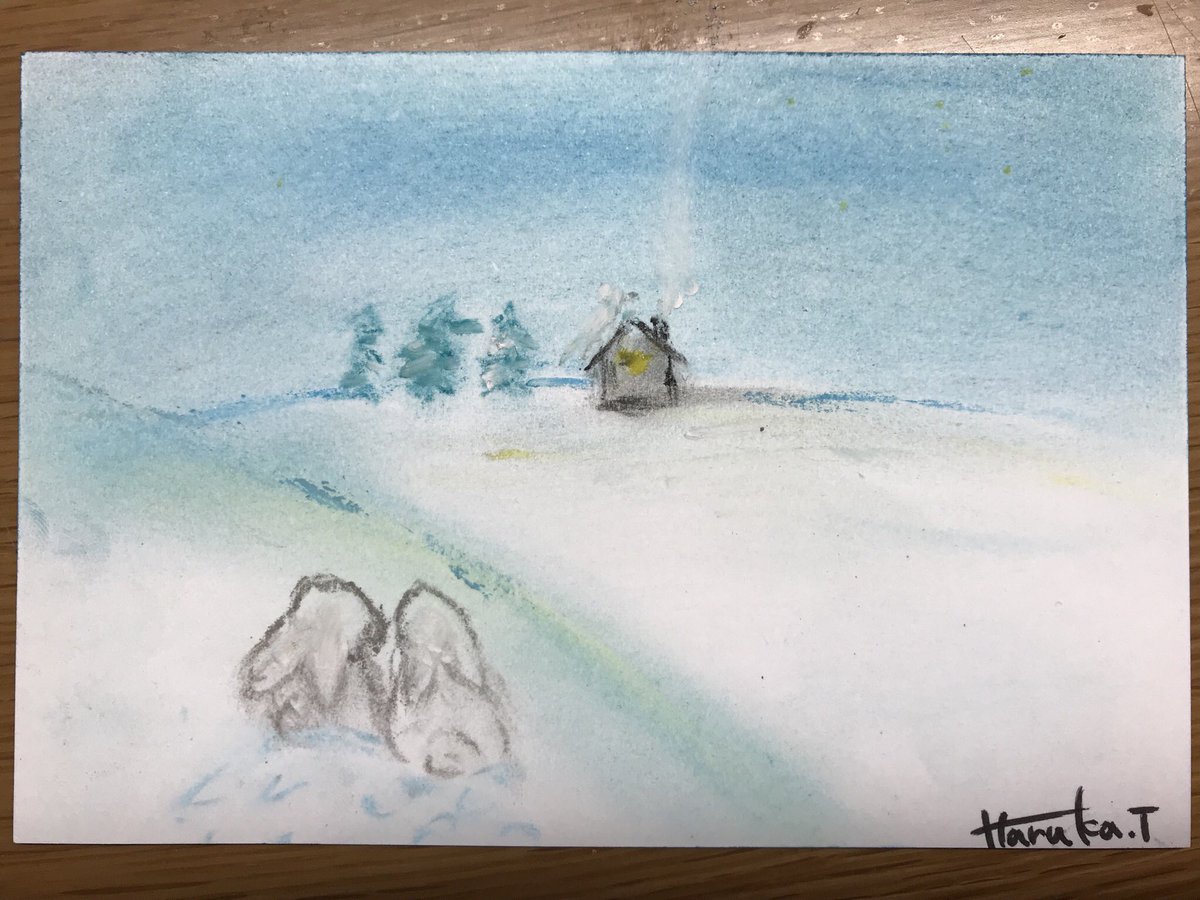 OfficeHaruka's tweet photo. I saw that he was pleased with the present and I also drew it. The title is "Small Oasis of Two Rabbits". I want to find a warm small oasis, even if it seems to freeze like this rabbit.
#smalloasis #rabbits #dreams #warm #love #happy #winter
#wish #art #pastel https://t.co/0csR7Qck6v