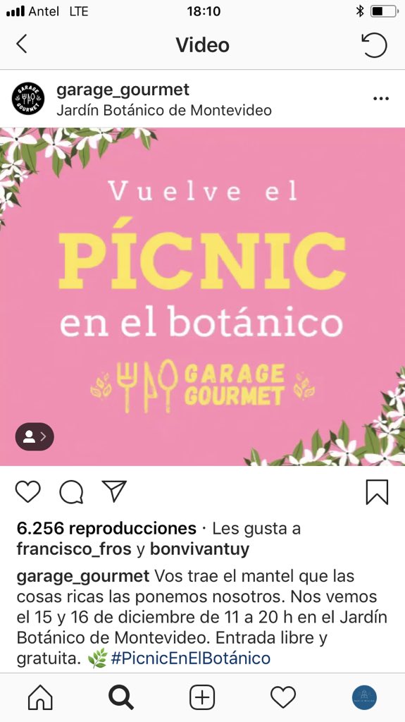 Muy contentos de participar junto a <a href="/RappiUruguay/">Rappi Uruguay</a> en esta edición de <a href="/garage_gourmet/">Garage Gourmet</a> 15 &amp; 16 diciembre 🌭🥤🥄🍿🍕 #picnicenelbotanico