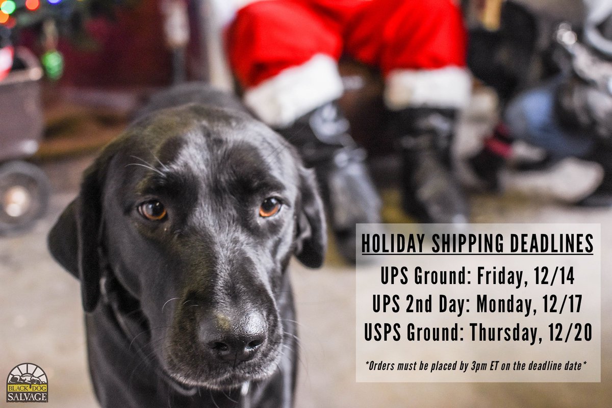 BlackDogSalvage's tweet photo. TICK TOCK! ⏰📦🏃‍♂️ Don't let holiday deadlines sneak up on you! Orders must be placed by 3pm ET on the given date to get orders to the shipping providers. Shop online here: https://t.co/PvgFsVpp6Q #getitthere #holidayshopping https://t.co/FiirQP3gcq