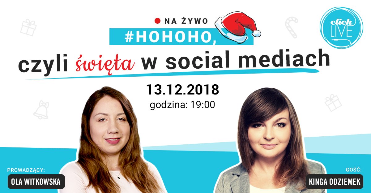 ClickCommunity's tweet photo. Punkt 19:00 startujemy z kolejnym #clickLIVE! Z Kingą Odziemek porozmawiamy o świętach w social mediach ❄❄ Łapcie link do transmisji: https://t.co/B8m8NECq1o. https://t.co/ZbJk9finRn