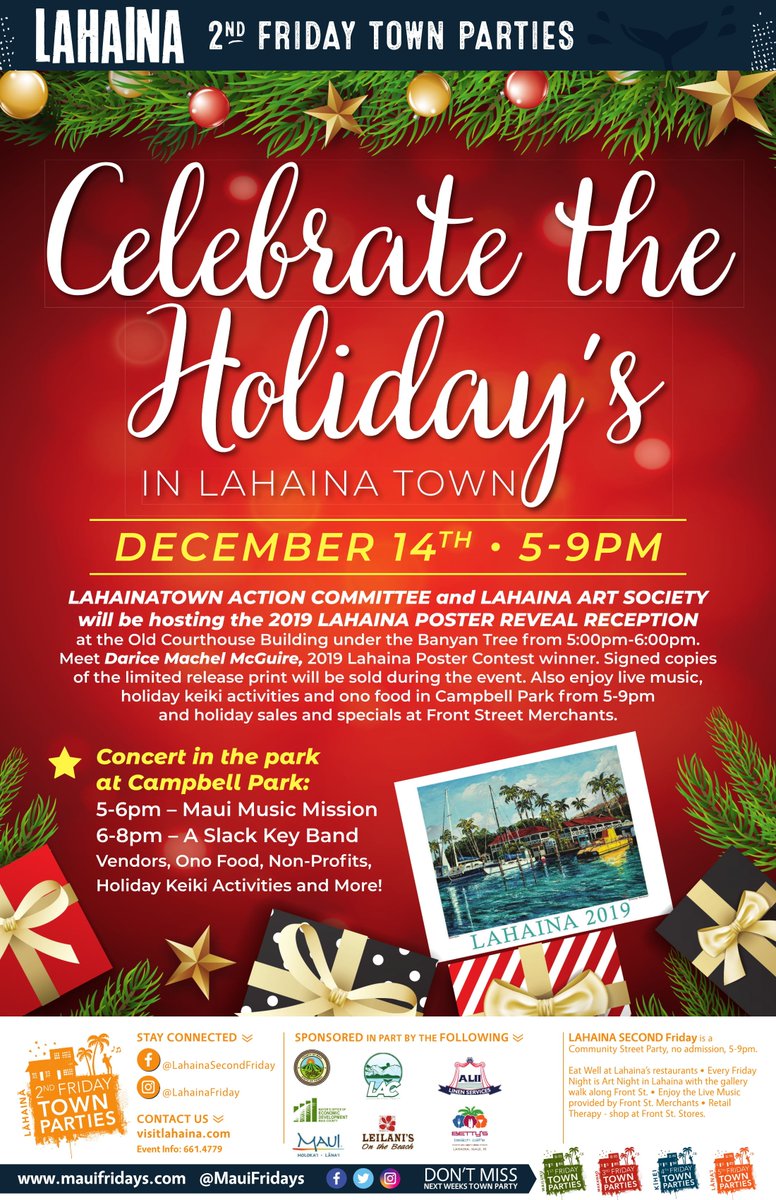 It's that time of the year again! Join us this Friday in Lahaina Town to celebrate the holidays with your 'ohana. Live music, food and drink and shopping specials will be happening 5-9PM. See you there! #mauifridays #lahainasecondfriday #lahainatown #alohafriday