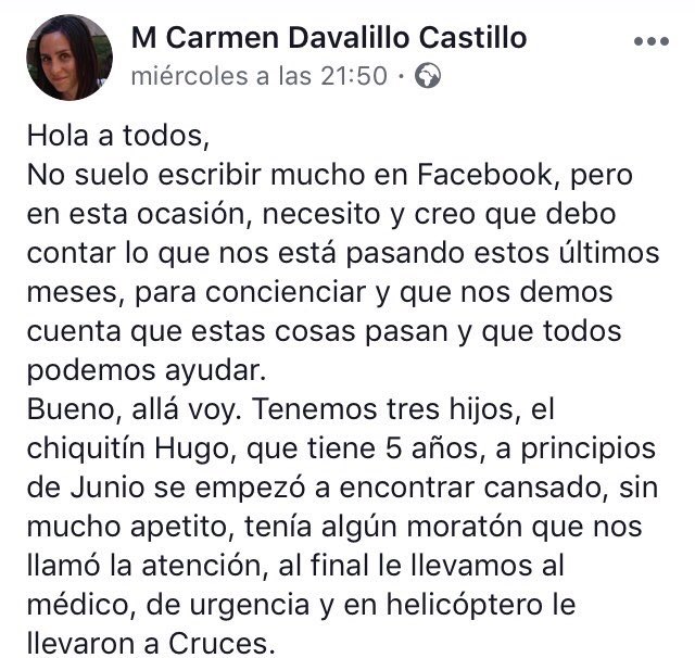 ManuGarcia19's tweet photo. A principios de Junio, Hugo empezó a sentirse cansado. 

Desde entonces tanto su familia como él están luchando para superar la enfermedad.

Aquí su ama, os presenta su caso. ⬇️ https://t.co/njYJJ3gvPg