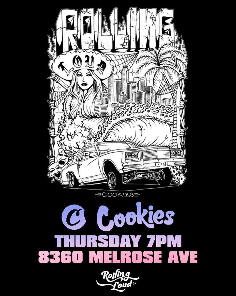 RollingLoud's tweet photo. Our exclusive collab with @CookiesSF drops today at COOKIES on Melrose! Meet us there tonight at 7pm. Shoutout to big @berner415 for the love! https://t.co/rHOzI1dwTN