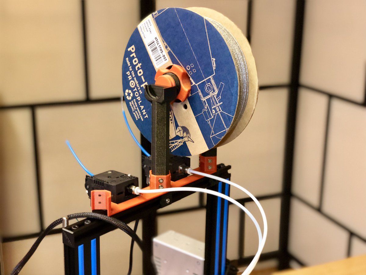 FilamentFrenzy's tweet image. Test fit of a slight remix of the EPIC @_Tinkerz #TopSpooler using @tinkercad to accommodate the @geeetech A10M 😮 Printed in @Proto_pasta @toms3dp Tangerine Orange Metallic HTPLA &amp;amp; @Fillamentum Vertigo Galaxy PLA 😃 Printed on the A10M sliced with @Simplify3D #PracticalPrinting