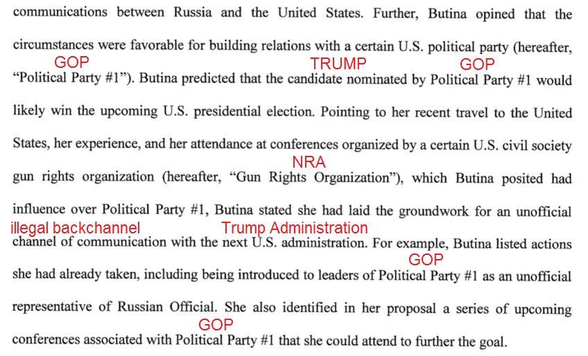 BOOM!  You gotta read this snippet from Maria Butina's plea deal.  She successfully infiltrated the NRA and helped establish illegal back channels to the Kremlin for the Trump administration.

#TrumpForPrison2020