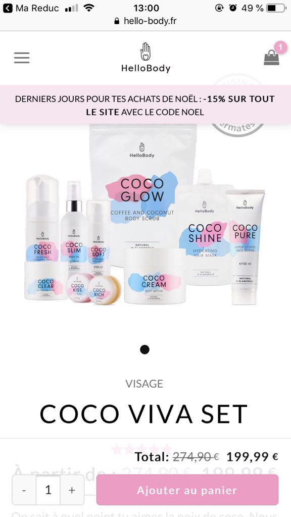 Msce___'s tweet photo. @HelloBody_Off  code promo cocoviva50 pour le coco viva set il est à 100€ au lieu de 275€ sachant que y’a déjà -15% sur tout leur produits 😁 https://t.co/7HEb9sZeXC