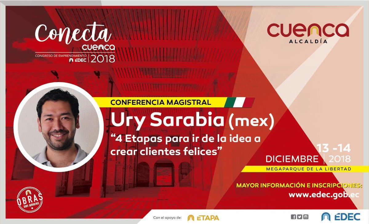 EDEC_EP's tweet photo. ¡Te esperamos desde las 14:00 en el #ConectaCuenca 2018 - Congreso de #Emprendimiento!💪👏
Estos son nuestros ponentes de esta tarde. ¡No te los pierdas!
#MegaParqueLaLibertad #CuencaEmprende https://t.co/FAkWAcVd0A