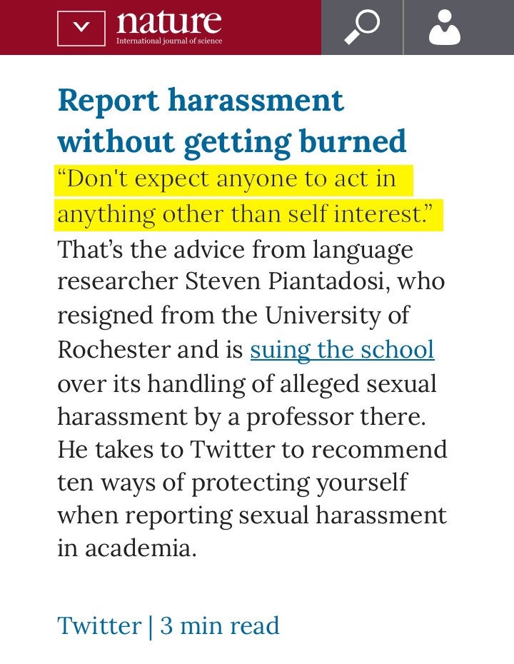 celestekidd (@celestekidd) on Twitter photo 2018-12-13 19:28:22 A thread by @spiantado on 10 ways to protect yourself when you have to report sexual harassment to your university, today in @NatureNews nature.com/articles/d4158… A thread by @spiantado on 10 ways to protect yourself when you have to report sexual harassment to your university, today in @NatureNews nature.com/articles/d4158…