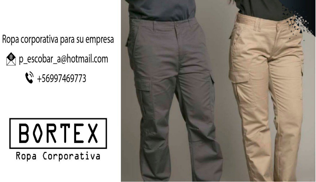 RBortex's tweet image. Pantalon Cargo Gabardina T/C / 65% Polyester / 35% Algodón / 245 grs / Tiro medio / Calce clásico / Cintura reforzada / Bolsillo con tapeta  / Visita nuestra fanpage #ropacorporativa #uniformescorporativoschile #uniformeschile #uniformesbortex