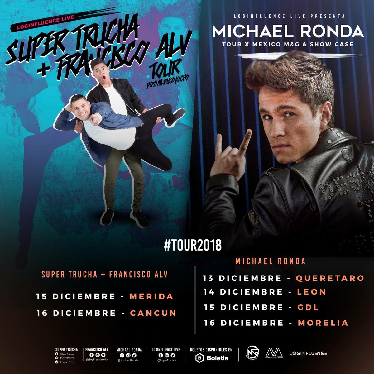 amdlivemx's tweet photo. Acompáñanos en este gran fin de semana con mucha diversión junto a @Michaelronda o @soyFranciscoALV + @El_Supertrucha por México. ¿Ya tienes tus boletos? 🙋🏻🙋🏻‍♂️🎉

🎟https://t.co/HxnS0BPoQ4

🎟 https://t.co/V6OvbsaA3K

@LoginInfluence | @amdlivemx 🇲🇽 https://t.co/iy2UEI9WAq