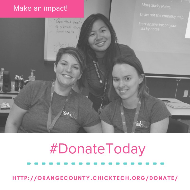 ChickTechOC's tweet photo. Did you know that #ChickTech is 100% volunteer run? All our work is made possible through donated time, effort and funds. Please consider donating to #ChickTechOC this holiday season. Visit https://t.co/4jrZxpFnmW to donate today! #GirlsInTech #WomenInTech #STEM #Tech https://t.co/p3boSuM89P