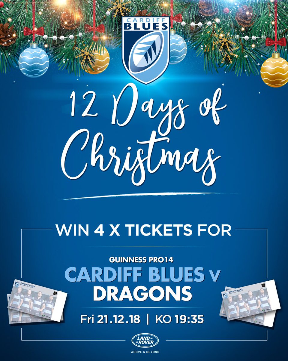 Cardiff_Rugby's tweet photo. 🎁12 DAYS OF CHRISTMAS IS HERE!!!🎁

First up, we have FOUR tickets to giveaway for the HUGE @PRO14Official encounter between Cardiff Blues and @dragonsrugby at the Arms Park next week!

To be in with a shout, all you need to do is RT this post! Simple! ♻️ https://t.co/5KQHpfZQU9