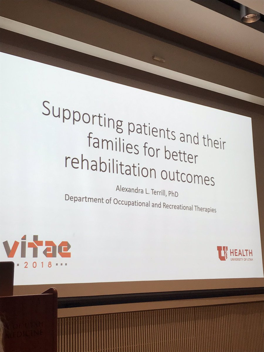 UtahCMH's tweet photo. @alexterrillphd with the dept of occupational and recreational therapies in the @CofHealth shares that families play in integral role in a patient’s recovery - as a strength or a detriment #Vitae2018 #uofuvitae https://t.co/B27C4nWFnd