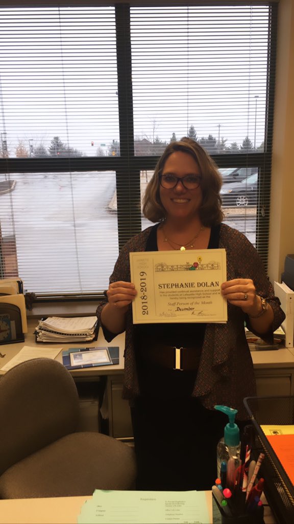 Congrats to our LHS Staff Member of the month for December, Stephanie Dolan! #shesawesome #Connectedlancer <a href="/LHSrenaissance/">LHS Renaissance</a>