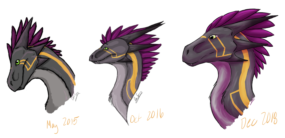 WildfiresWorks's tweet image. This is a progression drawing of one of my flight rising dragons. I like to do these because often it’s hard to see progress until you put the same composition side by side. The difference between the years is amazing. #flightrising #digitalart #drawagain #progress #change #art