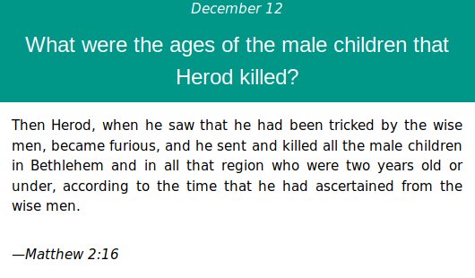 monicasilva0321's tweet image. Some of the quiz questions in this Advent calendar are quite sobering.
#Matthew2