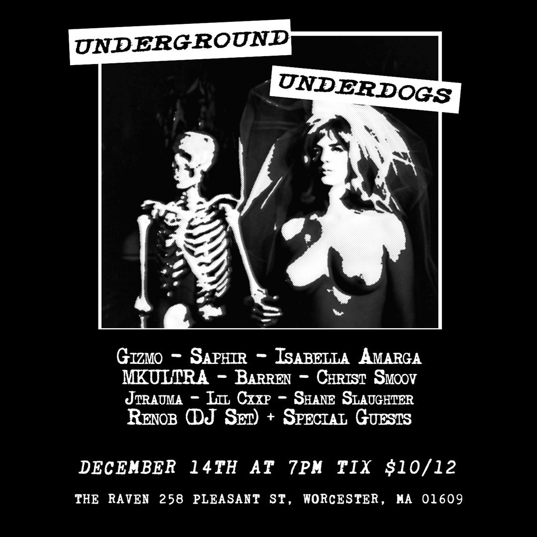 UnderUnderdogs's tweet photo. ☣️ TOMORROW ☣️
#UUWorcester
12/14
Featuring performances by
@benthefisherman
@saphir
@MKULTRA4747
@BellaAmarga
@ChristSmoov
@BARR3N
@THETRAUMSTER
@bonerjam4000
@lilcxxp
+MORE
@ The Raven in Worcester, MA
Doors 7PM
🎟️https://t.co/lWt6eb3s2x https://t.co/HjFpCpV0xL