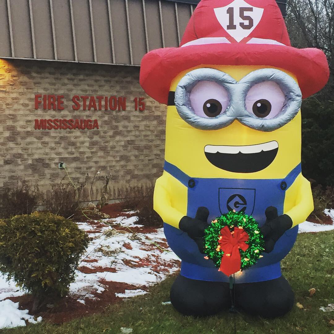 pacddp's tweet photo. ‘‘Tis the season at the Fire hall. Bows are on the trucks and the Station minion has been modified by TP Designs @tpracing1 for Christmas. @MississaugaFES @RocketPaul @IAFF1212 https://t.co/zpuPDgyRBO