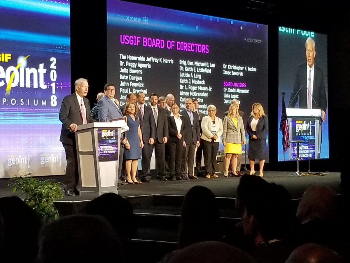 intterra's tweet photo. #TBT to when Kate Dargan and the @USGIF Board of Directors kicked off #GEOINT2018. Did you know that Kate started her career as a firefighter and worked her way up to the top post of California State Fire Marshal, a first for women. https://t.co/w2bLyRkg7b