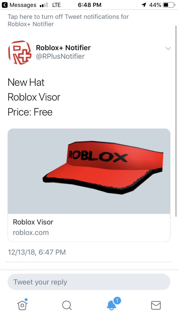 Roblox Notifier On Twitter New Hat Roblox Visor Price Free - roblox 2018 visor