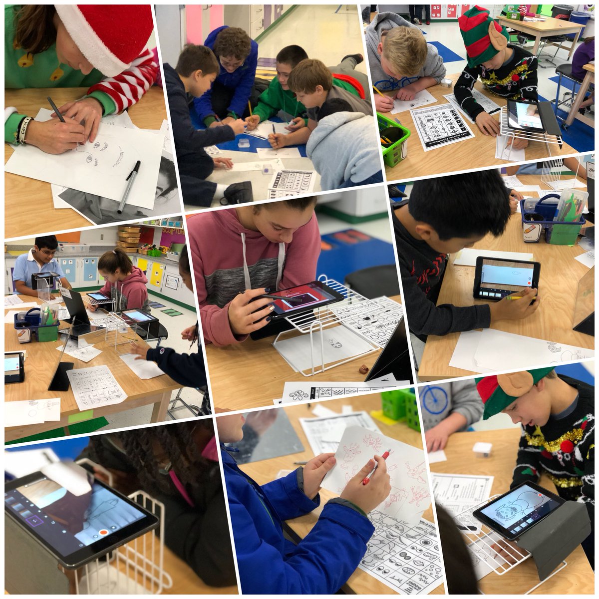 Jmschickel42's tweet photo. G6 @YvonneDacey on their final workday for micrography portraits got into the #stopmotionstudioapp for selfies &amp; more! Some artists stretched their skills by abstracting portraits with roll a face games. @StratfordLndgES https://t.co/9bwWfcBVk3